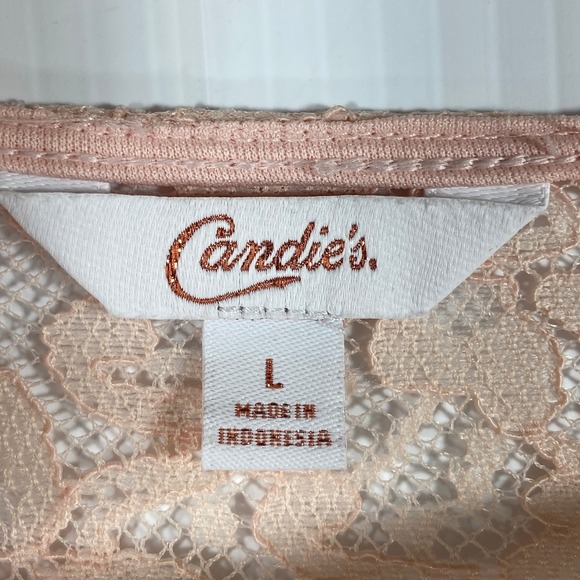 Candies Peachy Pink Lace Long Sleeve Short Romper Junior Womens Large‎ - Picture 4 of 10